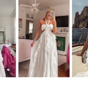 Bridal Elegant White Halter Maxi Dress